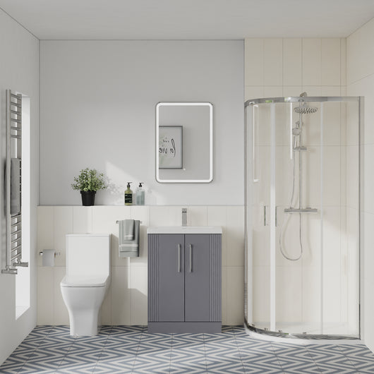  Deco Squared 600mm Satin Grey Vanity & Chrome Quadrant Shower Enclosure Bathroom Suite