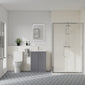 Deco Curved 600mm Satin Grey Vanity & Chrome Rectangle Shower Enclosure Bathroom Suite