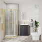 Deco Curved 600mm Soft Black Vanity & Brushed Brass Quadrant Shower Enclosure Bathroom Suite