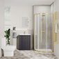 Deco Curved 500mm Soft Black Vanity & Brushed Brass Offset Quadrant Shower Enclosure Bathroom Suite