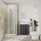 Deco Squared 600mm Soft Black Vanity & Brushed Brass Offset Quadrant Shower Enclosure Bathroom Suite