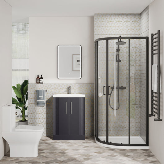  Deco Squared 500mm Soft Black Vanity & Black Offset Quadrant Shower Enclosure Bathroom Suite