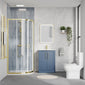 Deco Curved 500mm Satin Blue Vanity & Brushed Brass Offset Quadrant Shower Enclosure Bathroom Suite