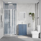 Deco Curved 600mm Satin Blue Vanity & Chrome Offset Quadrant Shower Enclosure Bathroom Suite