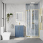 Deco Squared 600mm Satin Blue Vanity & Brushed Brass Offset Quadrant Shower Enclosure Bathroom Suite