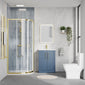 Deco Squared 600mm Satin Blue Vanity & Brushed Brass Offset Quadrant Shower Enclosure Bathroom Suite