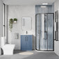 Deco Squared 600mm Satin Blue Vanity & Black Quadrant Shower Enclosure Bathroom Suite