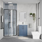 Deco Squared 600mm Satin Blue Vanity & Black Offset Quadrant Shower Enclosure Bathroom Suite