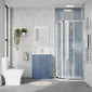 Deco Squared 600mm Satin Blue Vanity & Chrome Quadrant Shower Enclosure Bathroom Suite