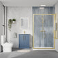 Deco Curved 600mm Satin Blue Vanity & Brushed Brass Rectangle Shower Enclosure Bathroom Suite