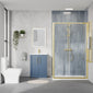 Deco Squared 600mm Satin Blue Vanity & Brushed Brass Rectangle Shower Enclosure Bathroom Suite