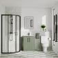 Deco Curved 600mm Satin Green Vanity & Black Offset Quadrant Shower Enclosure Bathroom Suite