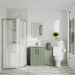 Deco Curved 600mm Satin Green Vanity & Chrome Offset Quadrant Shower Enclosure Bathroom Suite