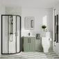 Deco Squared 600mm Satin Green Vanity & Black Offset Quadrant Shower Enclosure Bathroom Suite