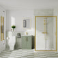 Deco Squared 500mm Satin Green Vanity & Brushed Brass Rectangle Shower Enclosure Bathroom Suite