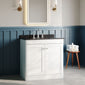 Classique 800mm Floor Standing 2-Door Unit & Marble Top 3TH - Satin White - welovecouk