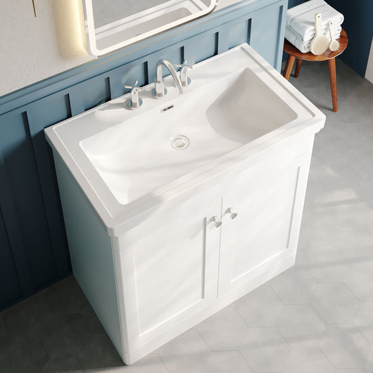  Nuie Classique 800mm Floor Standing 2-Door Unit & 3TH Basin - Satin White - welovecouk
