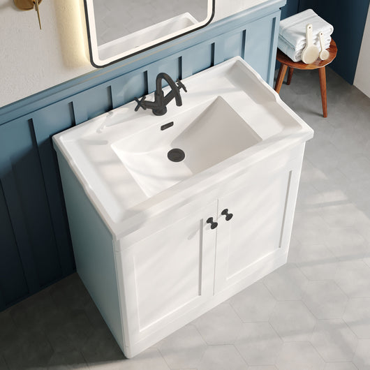  Classique 800mm Floor Standing 2-Door Unit & Basin 1TH - Satin White - welovecouk