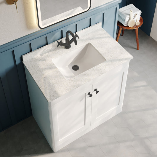  Classique 800mm Floor Standing 2-Door Unit & Marble Top 1TH - Satin White - welovecouk