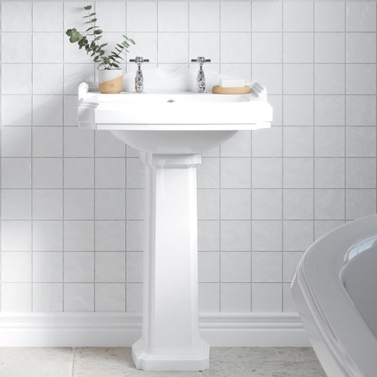  Nuie Legend 590mm Basin & Pedestal (2 Tap Hole) - White