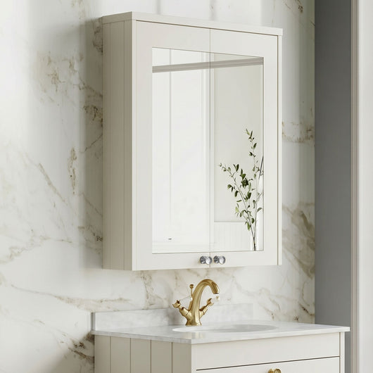  Farlow Shaker 600mm 2-Door Mirror Cabinet - Satin White