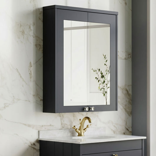  Farlow Shaker 600mm 2-Door Mirror Cabinet - Satin Soft Black
