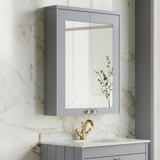  Farlow Shaker 600mm 2-Door Mirror Cabinet - Satin Grey