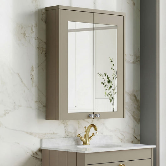  Farlow Shaker 600mm 2-Door Mirror Cabinet - Pebble Grey