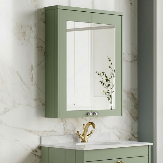  Farlow Shaker 600mm 2-Door Mirror Cabinet - Satin Green