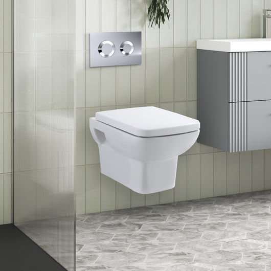  Arlo Mid-Height Concealed Cistern Frames Wall Hung Pan with Soft Closed Seat - Round Plate