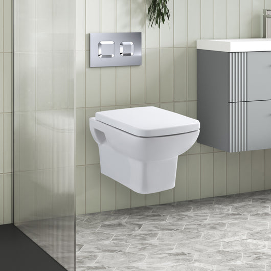  Arlo Mid-Height Concealed Cistern Frames Wall Hung Pan with Soft Closed Seat - Square Plate