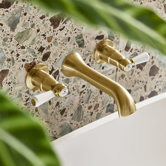  BC Designs Victrion Lever 3-Hole Wall Bath Filler With Spout -  Brushed Gold