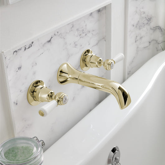  BC Designs Victrion Lever 3-Hole Wall Bath Filler With Spout - Gold