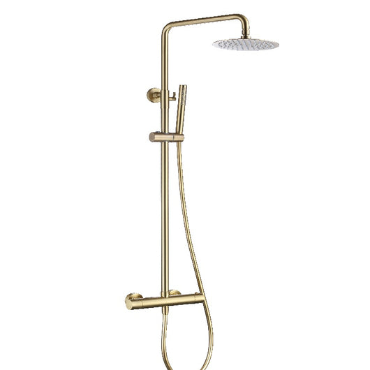  Messis Round Cool Touch Exposed Rigid Riser Thermostatic Shower Set - Brushed Brass