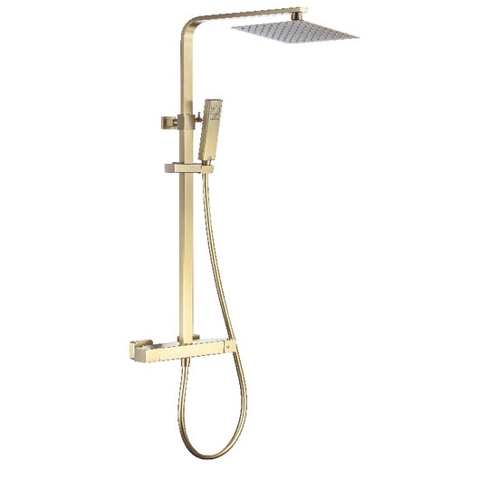  Mino Cool Touch Exposed Rigid Riser Square Thermostatic Shower Set - Brushed Brass