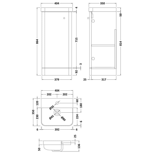Nuie Core 400mm Floor Standing 1-Door Vanity Unit & Basin - Gloss White ...