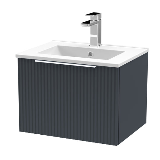  Hudson Reed Fluted 500mm Wall Hung Single Drawer Basin Vanity Unit - Satin Anthracite