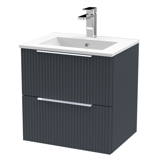  Hudson Reed Fluted 500mm Wall Hung 2-Drawer Basin Vanity Unit - Satin Anthracite
