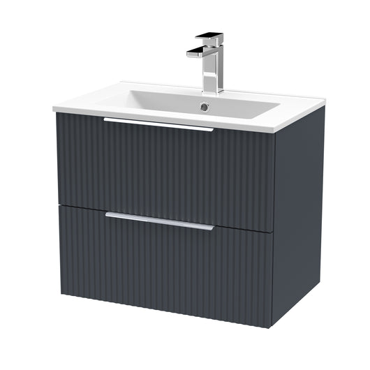  Hudson Reed Fluted 600mm Wall Hung 2-Drawer Basin Vanity Unit - Satin Anthracite