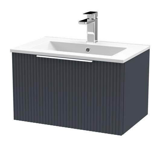  Hudson Reed Fluted 600mm Wall Hung Single Drawer Basin Vanity Unit - Satin Anthracite