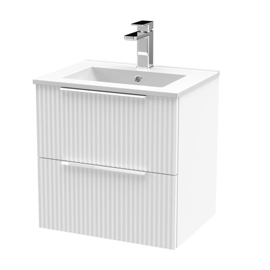  Hudson Reed Fluted 500mm Wall Hung 2-Drawer Basin Vanity Unit - Satin White