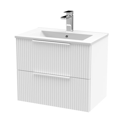  Hudson Reed Fluted 600mm Wall Hung 2-Drawer Basin Vanity Unit - Satin White