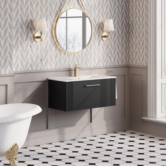  Nuie Deco 800mm Wall Hung Single Drawer Vanity & Basin 2 - Soft Black - welovecouk