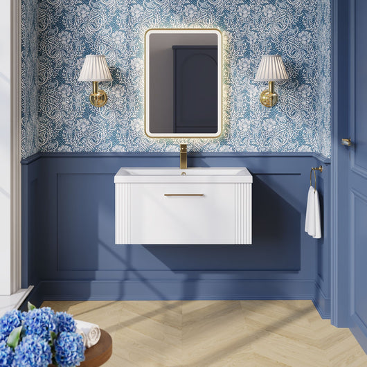  Nuie Deco 800mm Wall Hung Single Drawer Vanity & Basin 1 - Satin White - welovecouk