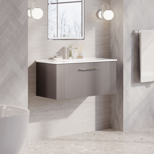  Nuie Deco 800mm Wall Hung Single Drawer Vanity & Basin 2 - Satin Grey - welovecouk