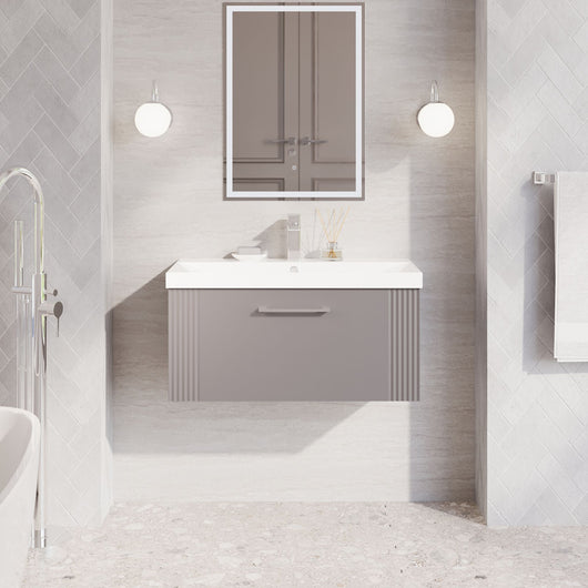  Nuie Deco 800mm Wall Hung Single Drawer Vanity & Basin 3 - Satin Grey - welovecouk