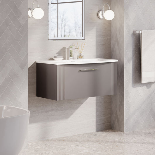  Nuie Deco 800mm Wall Hung Single Drawer Vanity & Basin 4 - Satin Grey - welovecouk