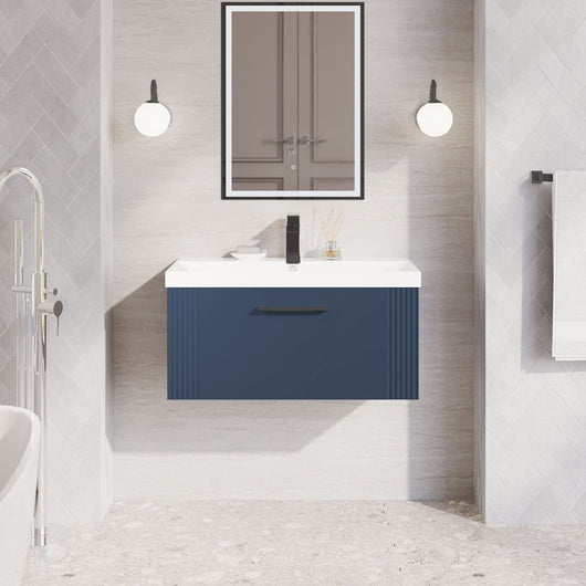  Nuie Deco 800mm Wall Hung Single Drawer Vanity & Basin 3 - Satin Blue - welovecouk