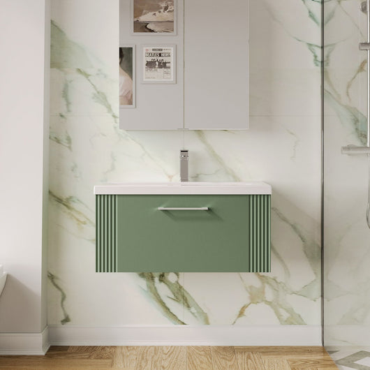  Nuie Deco 800mm Wall Hung Single Drawer Vanity & Basin 1 - Satin Green - welovecouk