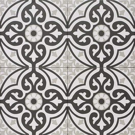  Décor French White-Black-Grey Porcelain Square Tile - welovecouk
